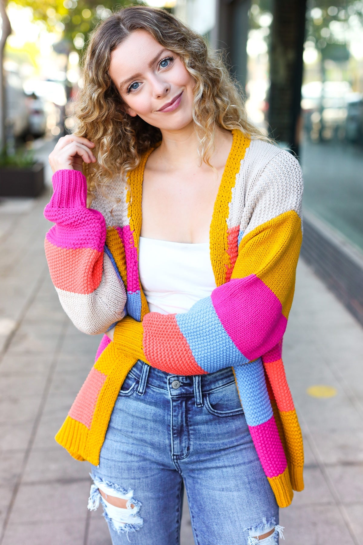 Spread Joy Multicolor Chunky Knit Color Block Patchwork Cardigan